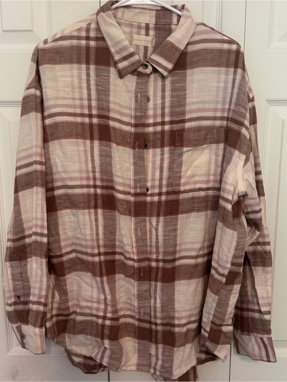 Alrer'd State, 100% cotton button down.  Size Large.  brown and pink. VERY SOFT!